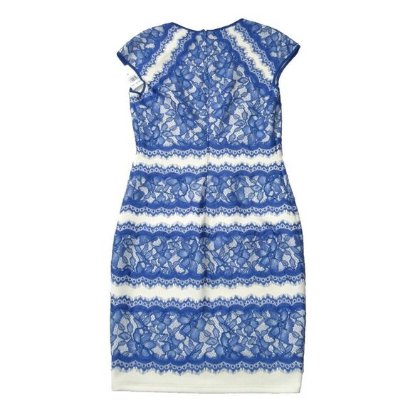 NWT TADASHI SHOJI Neoprene & Lace Cap Sleeve Sheath in China Blue Snow Dress 10 - Picture 3 of 4